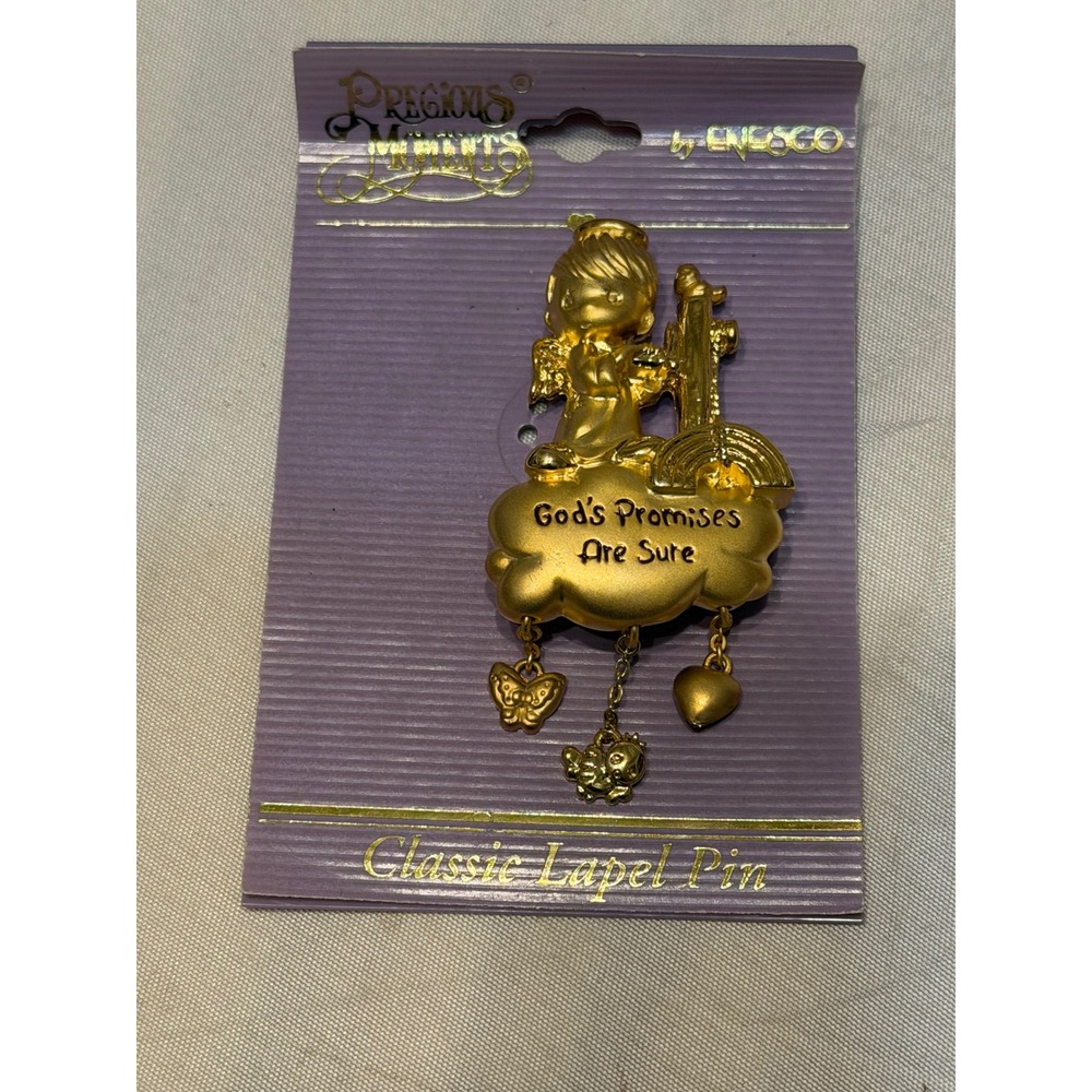 Precious Moments Enesco Gold Tone Angel Lapel Pin Gods Promises Are Sure 264164